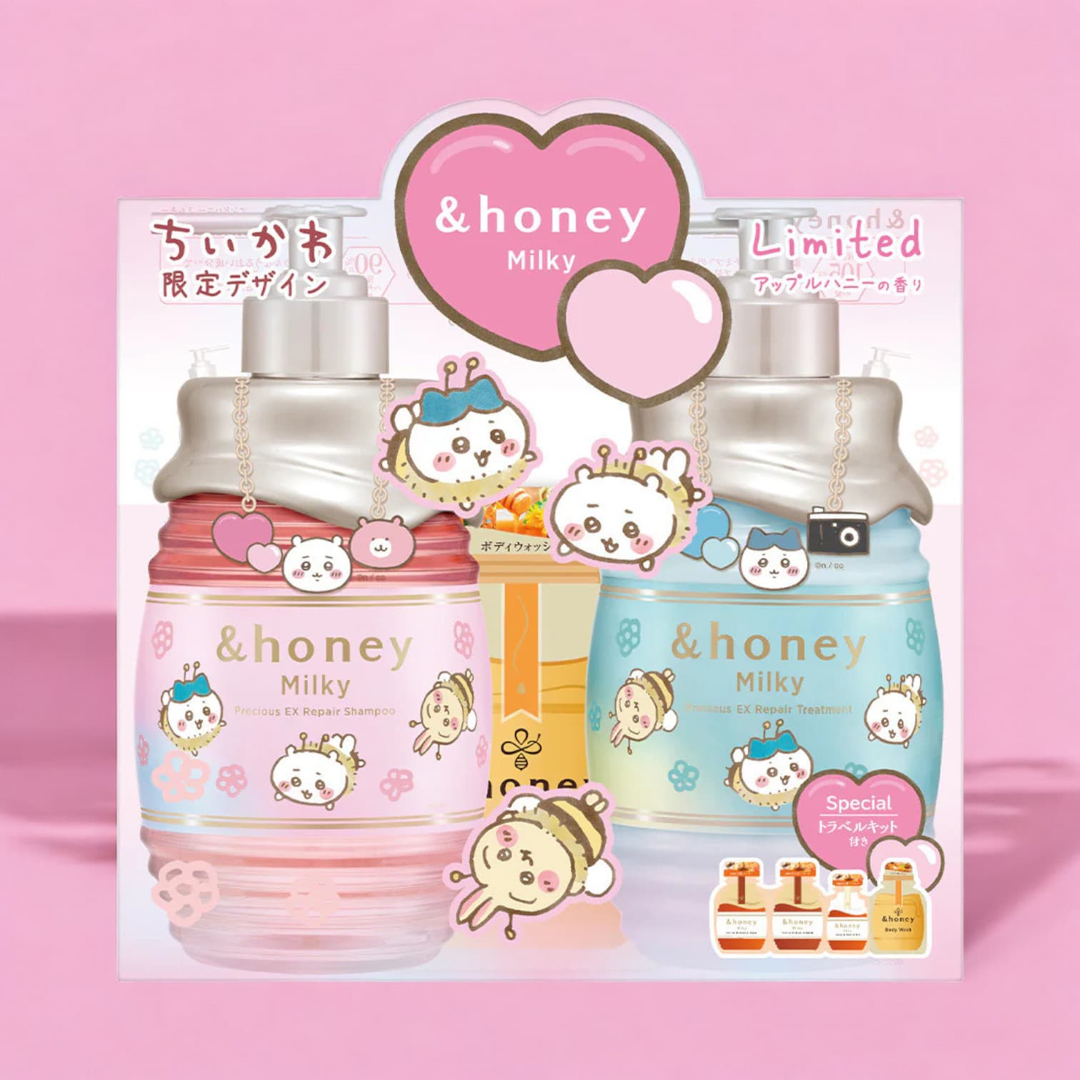 &Honey Milky Precious Ex Repair Set, Chiikawa Limited Edition, [Shampoo/Treatment/4 Step Travel Kits]