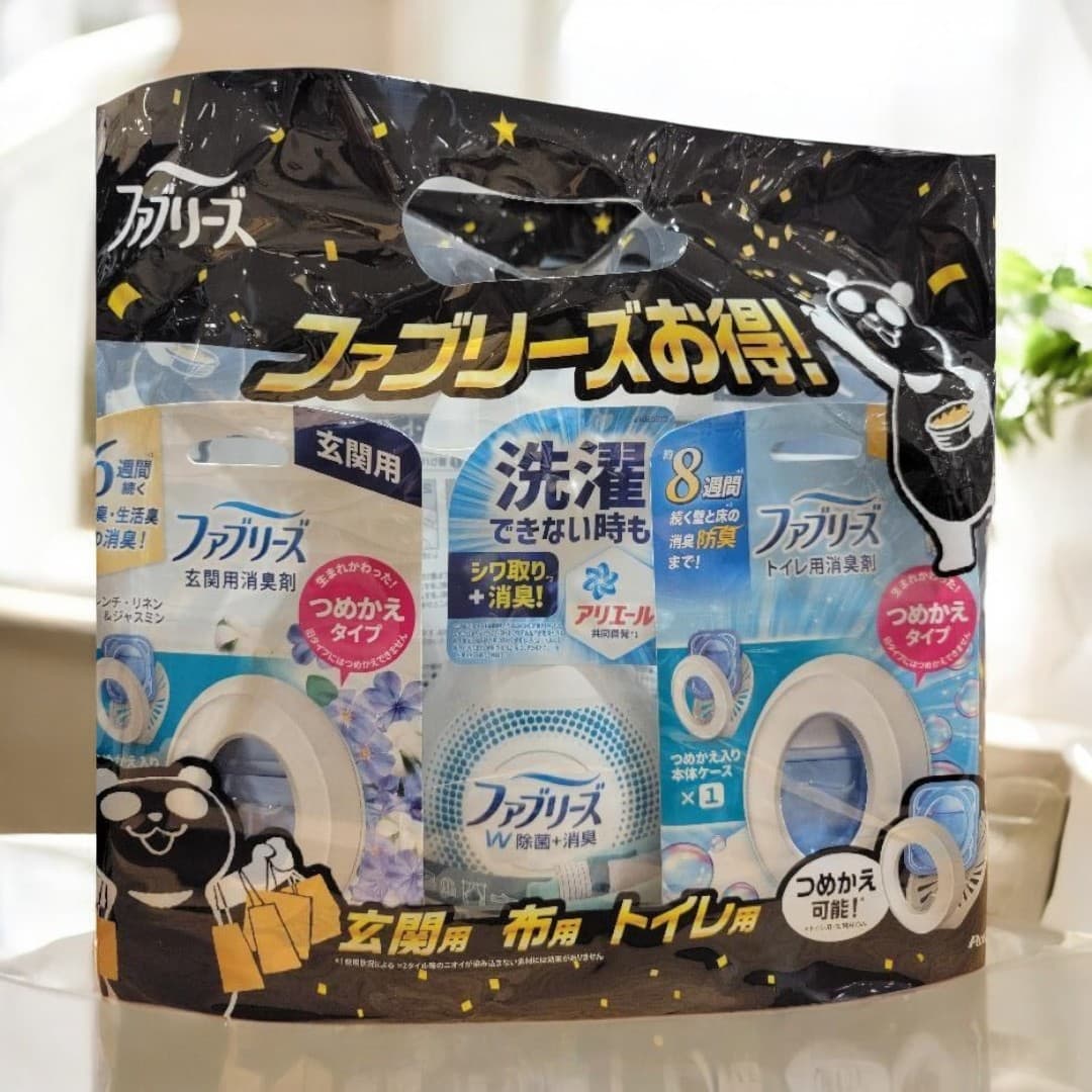 Febreze Disinfecting and Deodorizing Spray for Cloth 370ml + Febreze Toilet Freshener x2 [Blue Savon & Lavender Scent]