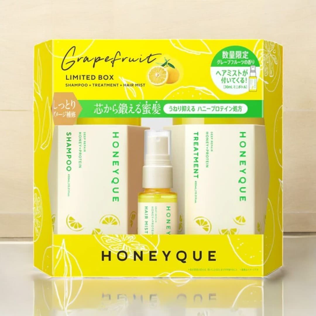 Honeyque Deep Repair, Shampoo Treatment Hair Mist Set, Grapefruit Scent