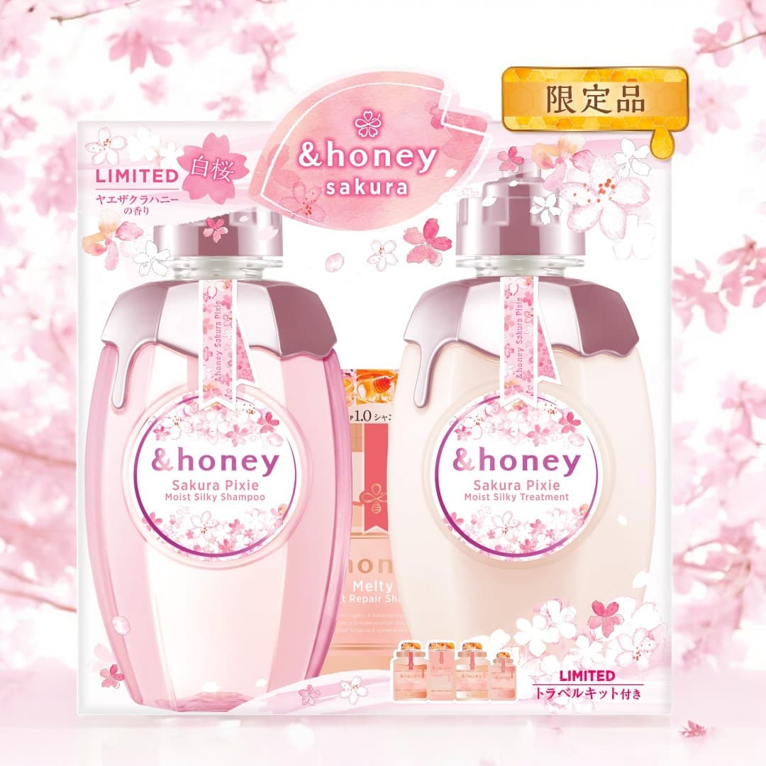 &Honey Pixie Moist Silky Sakura Limited Pair Set [Shampoo/Treatment/4 step Travel Kit]
