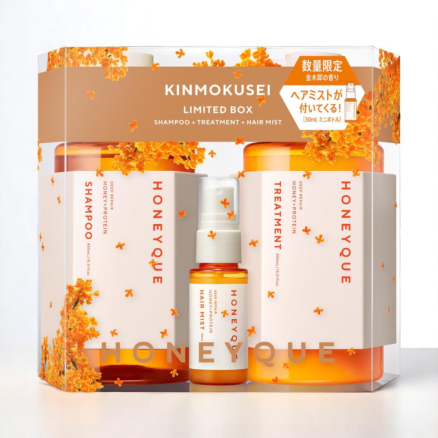 Honeyque Deep Repair, Shampoo Treatment Hair Mist Set, Kinmokusei Scent