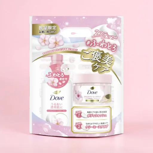 Dove Set, Body Soap Silky Body Wash Sakura & Musk 450g + Scrub Sakura & Musk Creamy Body Scrub 298g