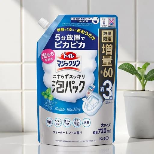 Kao Toilet Magic Clean, Mint Scent, Refill (720ml), Leave it for 5-minute and shine