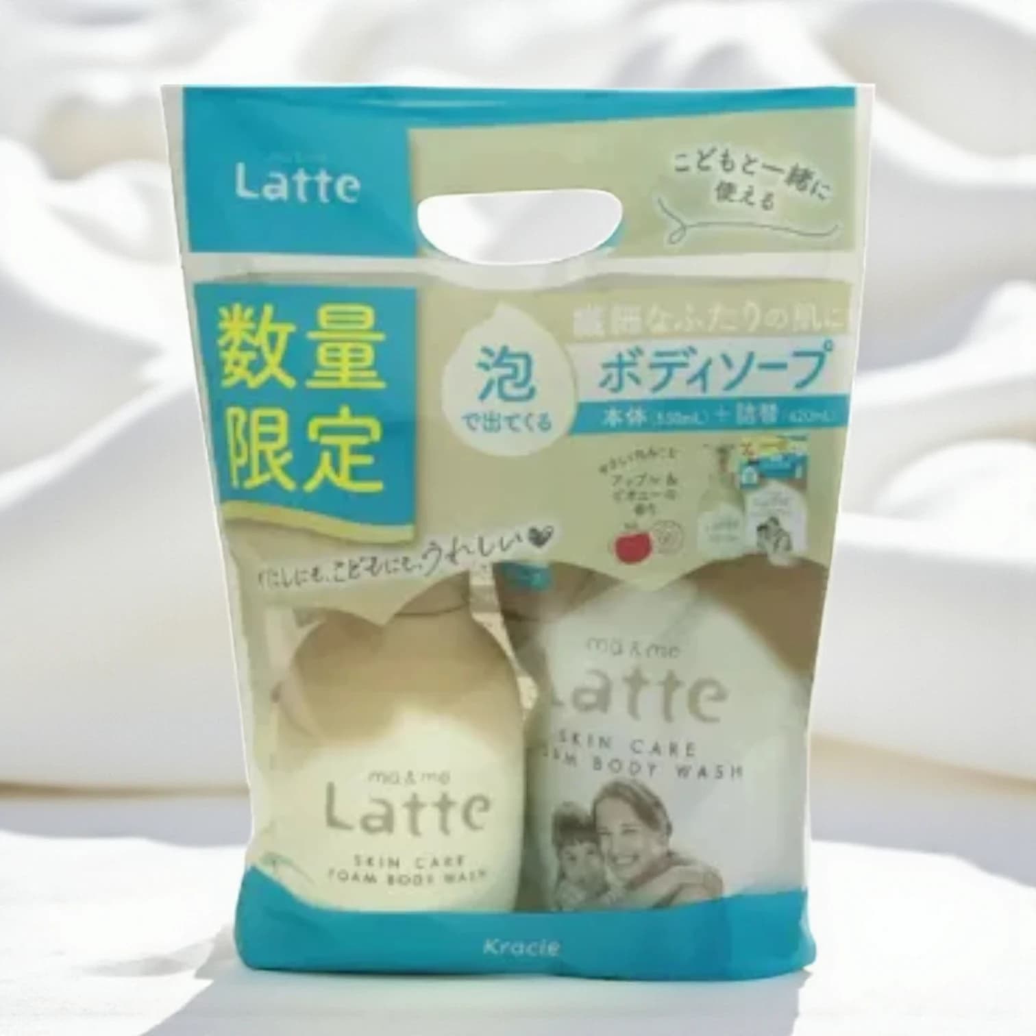 Ma & Me Latte Foam Body Wash 550ml + Refill 420ml, For Parants and Children, Apple and Peony Scent