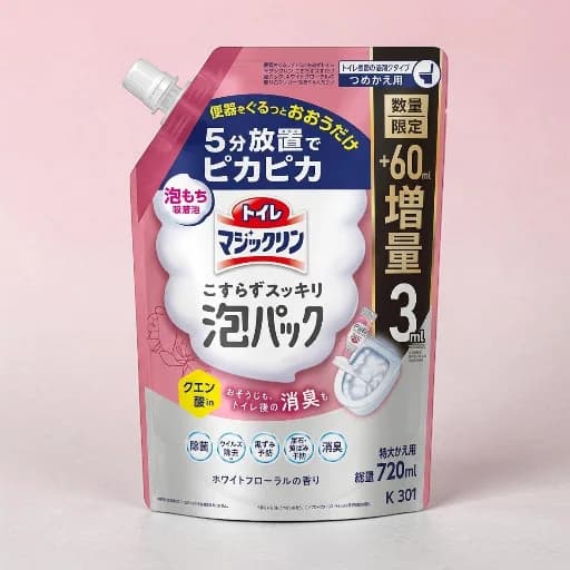 Kao Toilet Magic Clean, White Floral Scent, Refill (720ml), Leave it for 5-minute and shine