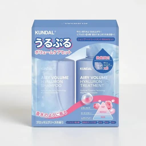 Kundal Airy Volume Hyaluron Hair Care Special Set Shampoo Treatment 300ml + Tester x3, Blossom Breeze Scent