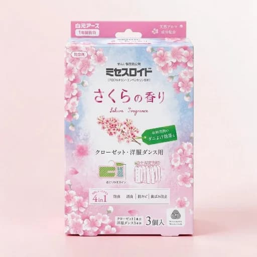 Premium Aroma Closet Insect Repellent with Fragrance, Sakura Scent, 3 Pieces