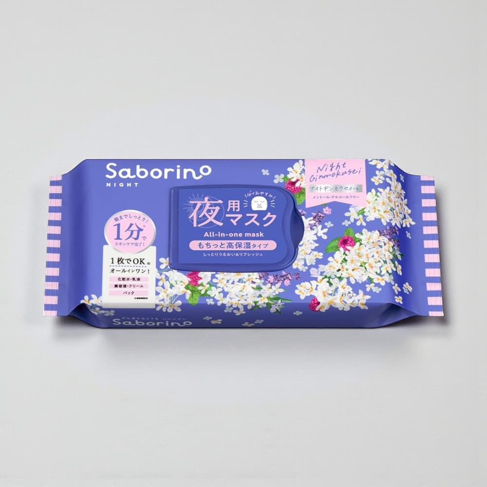 Saborino All In One Mask, Night Mask, Moist and Fresh Type, Osmanthus Scent, 30 Sheets