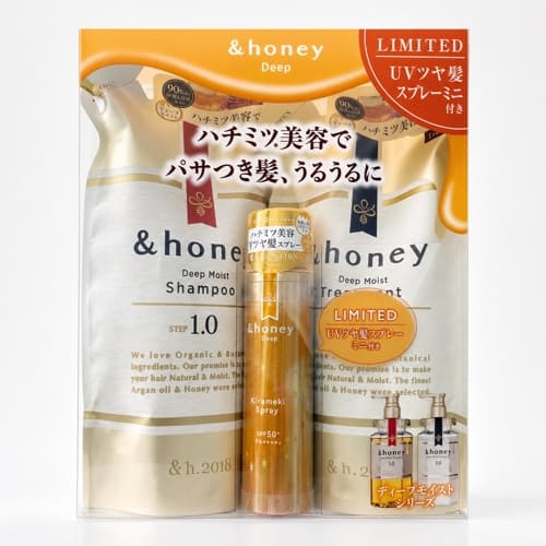 &honey Deep Moist Shampoo & Treatment Refill + Kirameki Spray Mini Set (350ml + 350g + 50g)
