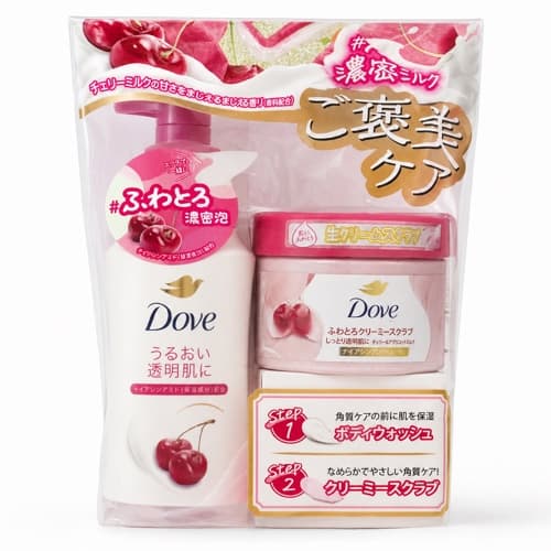 Dove Fuwatoro Body Wash + Creamy Scrub Set Cherry & Apricot Milk (450g + 298g)