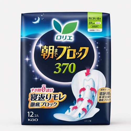 Kao Laurier Asa Made Block 370 Extra Heavy Overnight Pads with Wings 37cm, 12 Pads