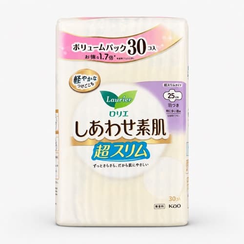 Kao Laurier Shiawase Suhada Super Slim Extra Heavy Day Pads with Wings 25cm, 30 Pad Value Pack