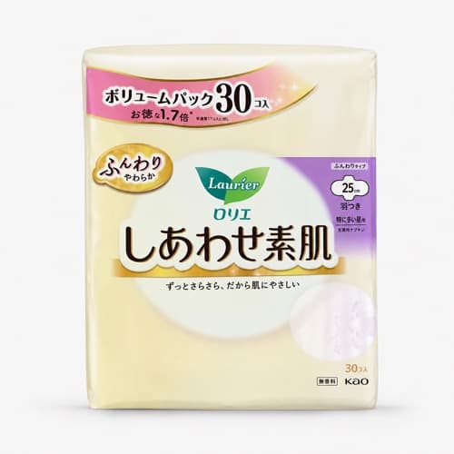 Kao Laurier Shiawase Suhada Extra Heavy Day Pads with Wings, 25 cm, 30 Count