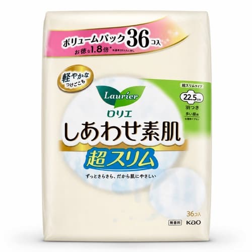 Kao Laurier Shiawase Suhada Super Slim Heavy Day Pads with Wings 22.5 cm 36 Pieces
