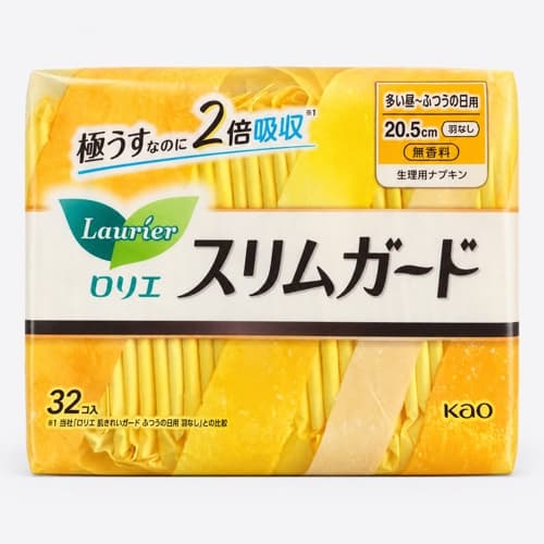 Kao Laurier Slim Guard Heavy to Regular Day Pads with Wings 20.5 cm 32 Pieces
