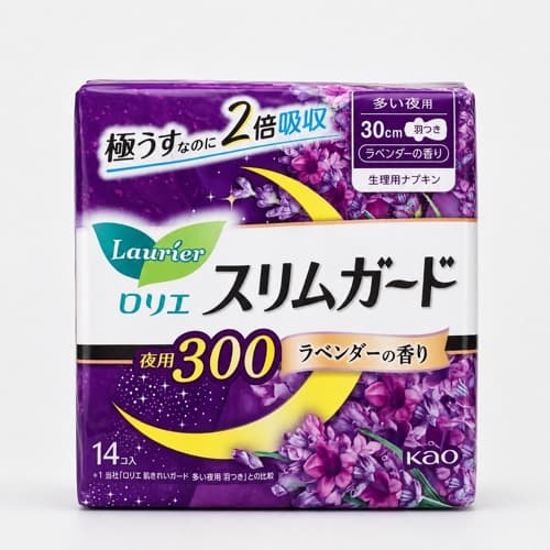 Kao Laurier Slim Guard 300 Night Pads with Wings Lavender Scent 30 cm 14 Pieces