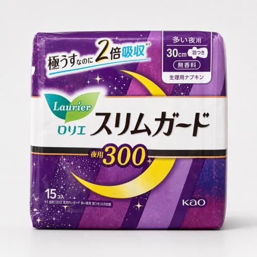 Kao Laurier Slim Guard 300 Heavy Overnight Pads with Wings 30cm, 15 Pads