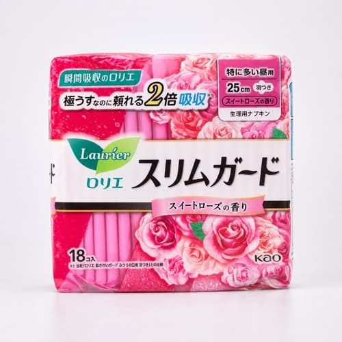 Kao Laurier Slim Guard Sweet Rose Extra Heavy Day Pads with Wings 25cm, 18 Pads