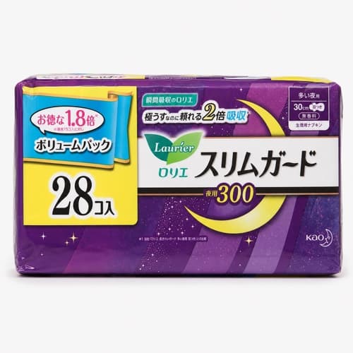 Kao Laurier Slim Guard 300 Heavy Overnight Pads with Wings 30cm, 28 Pad Value Pack