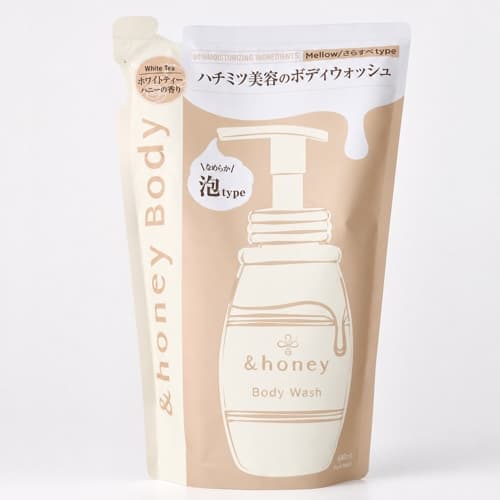 &honey Mellow Airy Foaming Body Wash Refill, White Tea Honey, 440 mL
